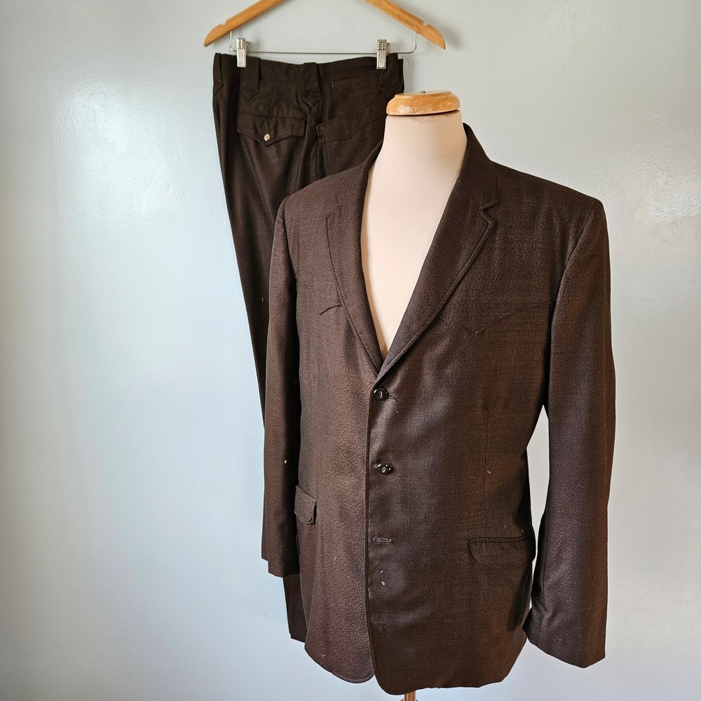 Vtg 60s H Bar C Ranchwear Mens Brown Western Suit Blazer Trousers Cowboy 44R/33